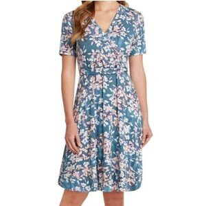 Matty M. Short Sleeve Floral Faux Wrap Midi Dress